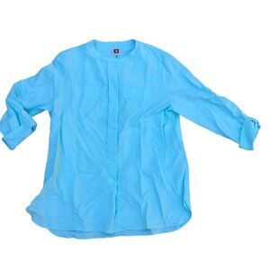 ANNE KLEIN Linen Blend Button Tunic Shirt Women's 14 Blouse Top Blue Lon…​